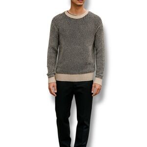 All Saints | Spitalfields Black & White Square Knit Crewneck Sweater Size Medium